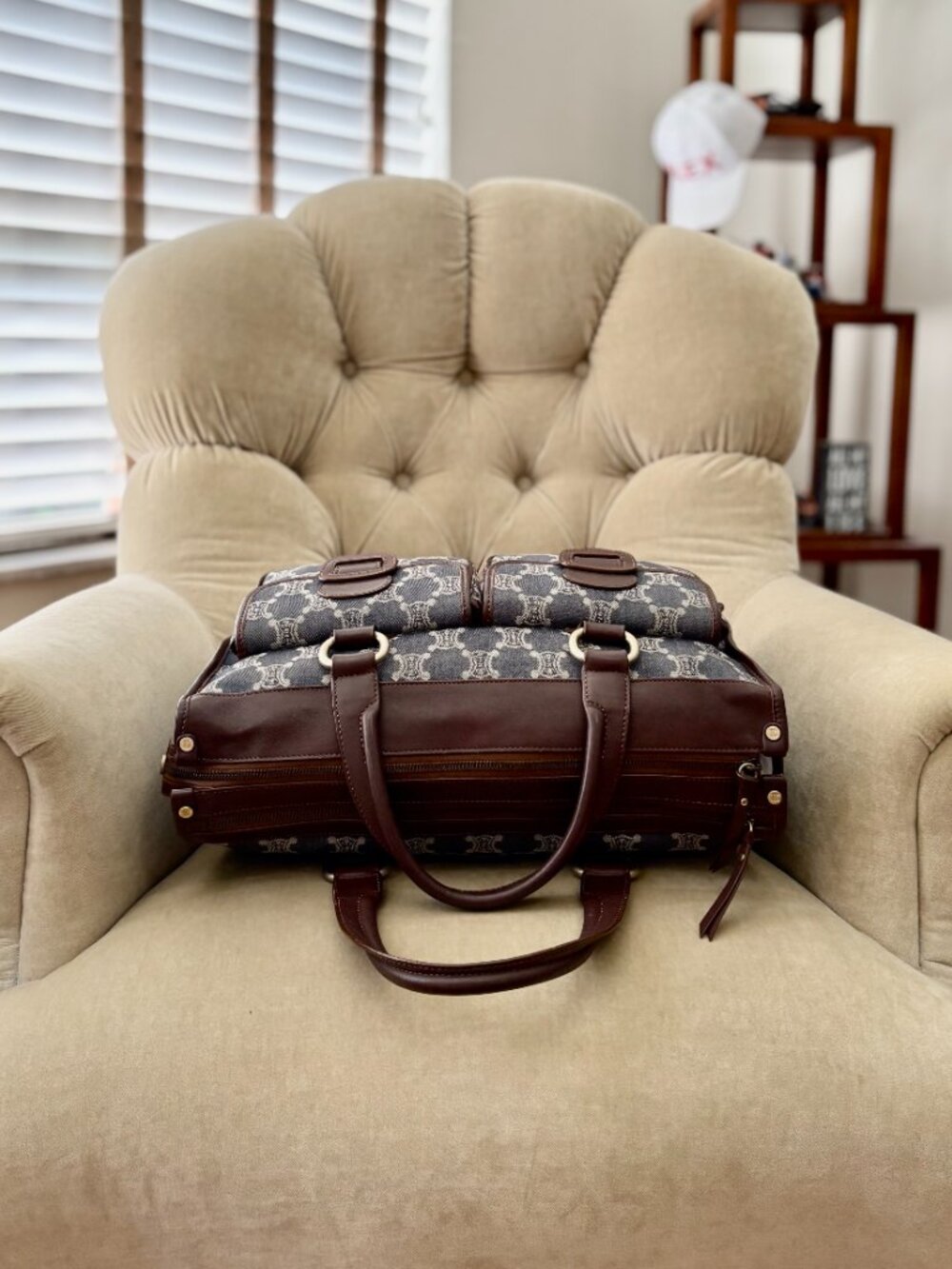 Auth CELINE MACADAM DENIM Indigo Triomphe Satchel Bag GORGEOUS!!! - Picture 4 of 12